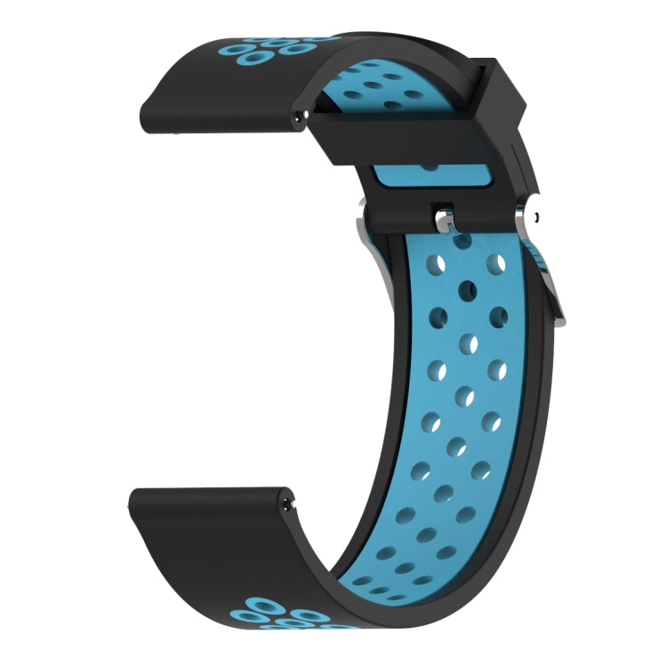22mm double-color silicone sport watch band, black outer and blue perforated inner