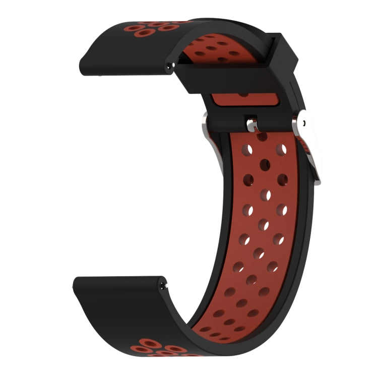22mm double-color silicone sport watch band, black outer and red perforated inner