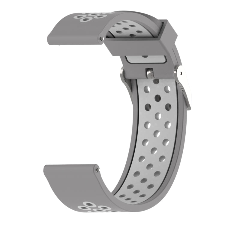 22mm double-color silicone sport watch band, light gray outer and gray perforated inner