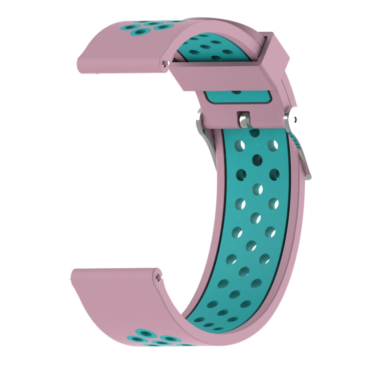 22mm double-color silicone sport watch band, pink outer and teal perforated inner