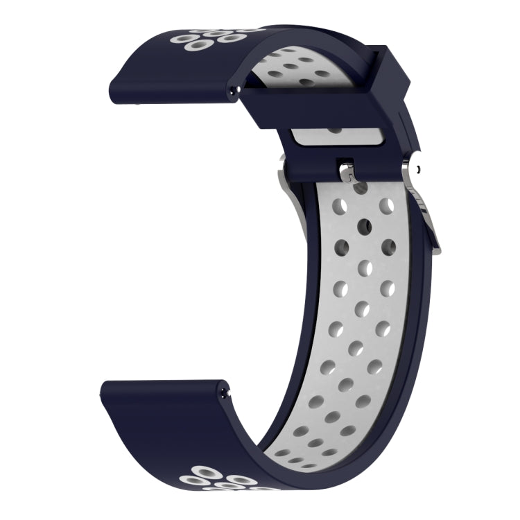 22mm double-color silicone sport watch band, dark navy outer and gray perforated inner