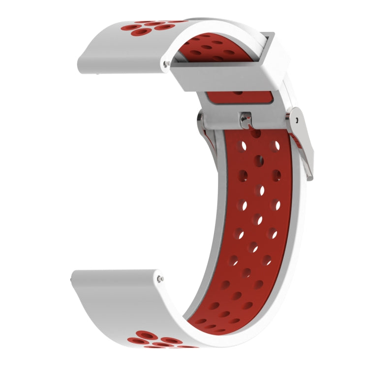 22mm double-color silicone sport watch band, white outer and red perforated inner