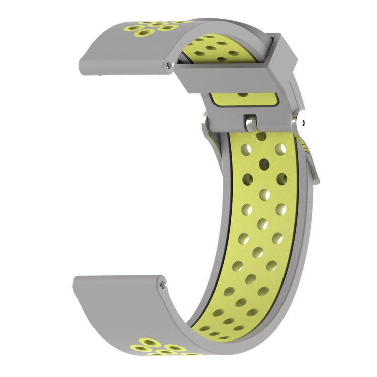 22mm double-color silicone sport watch band, gray outer and yellow perforated inner