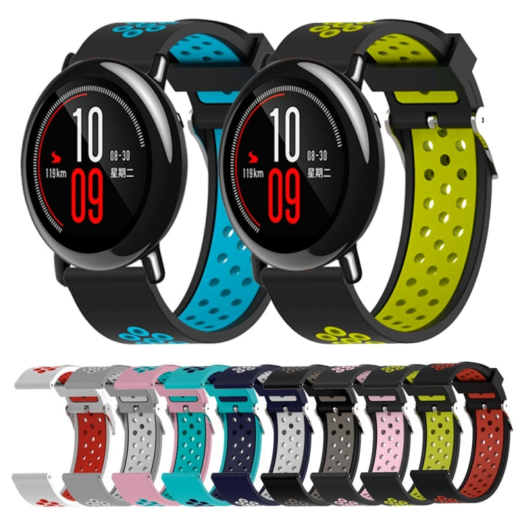 Set of double-color silicone sport watch bands with perforated straps in assorted colors