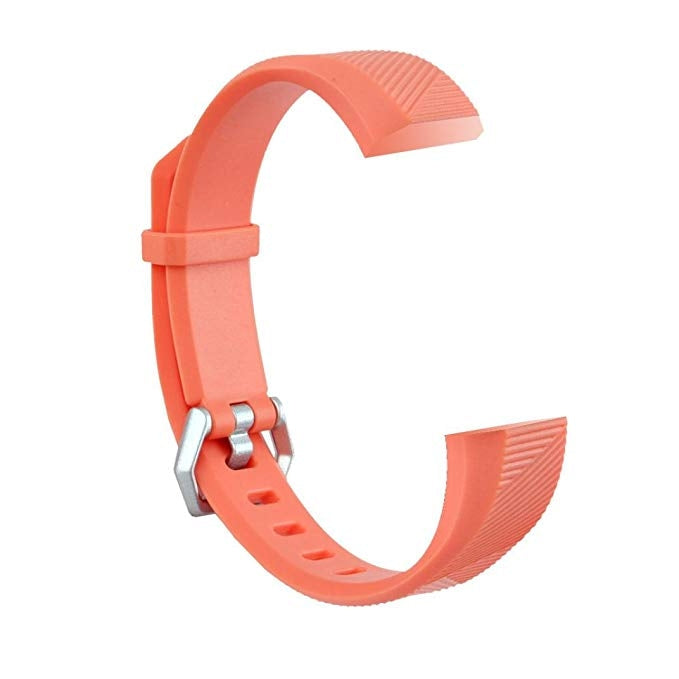 Orange silicone watch band with silver clasp and perforated buckle holes