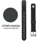 Black silicone watch band with stripe texture and silver buckle clasp