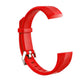 Red silicone watch band with silver clasp and perforated strap holes