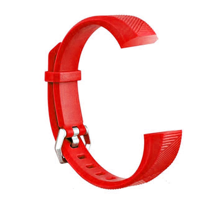 Red silicone watch band with silver clasp and perforated strap holes