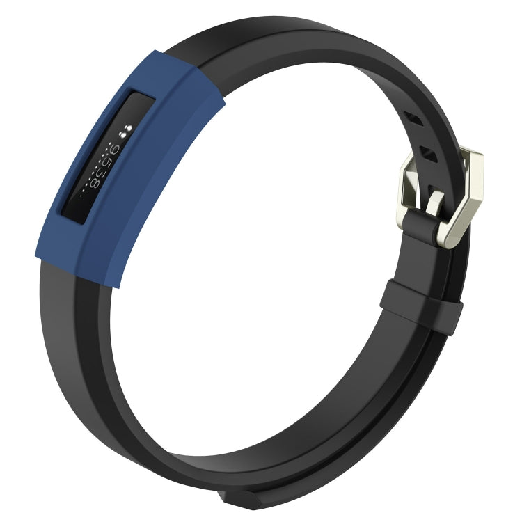 Blue silicone watch protective case band with black outer ring and metal clasp.