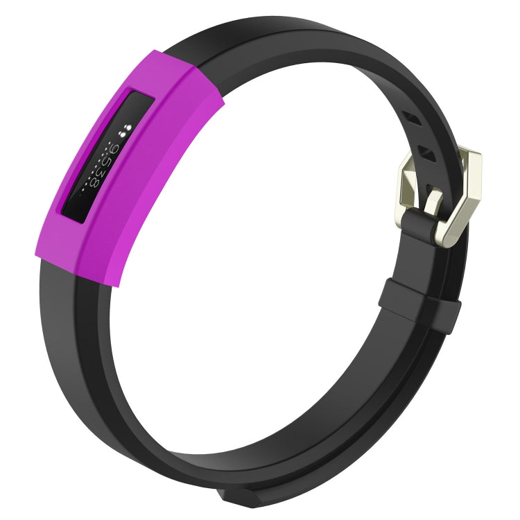 Magenta silicone watch protective case band with black outer ring and metal clasp.