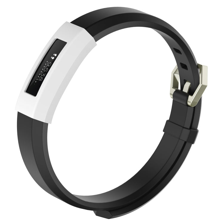 White silicone watch protective case band with black outer ring and metal clasp.