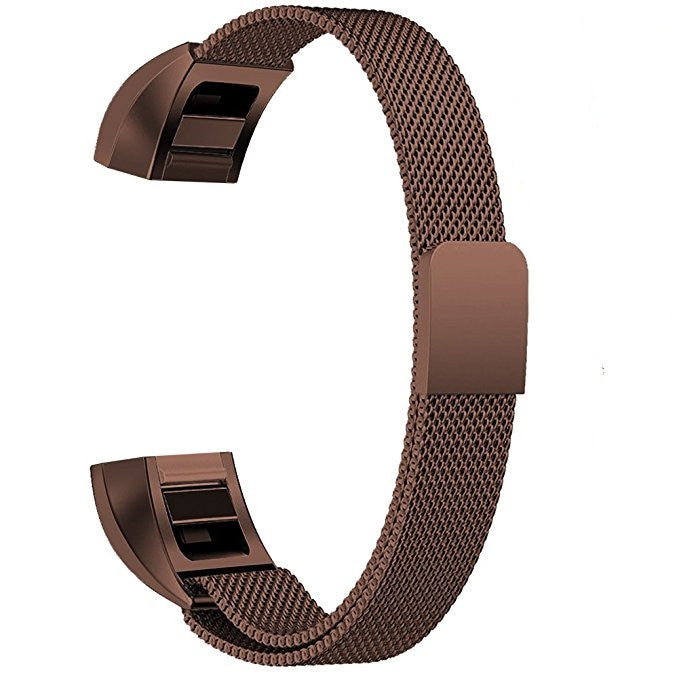 Brown-copper mesh stainless steel magnet watch band with rose-toned magnetic connector