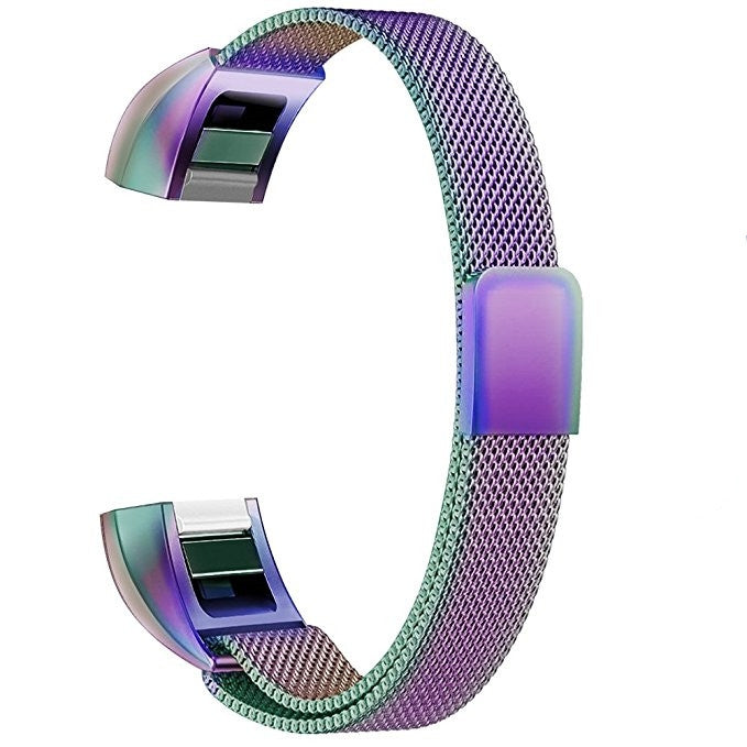 Iridescent stainless steel mesh magnet watch band with folding clasp