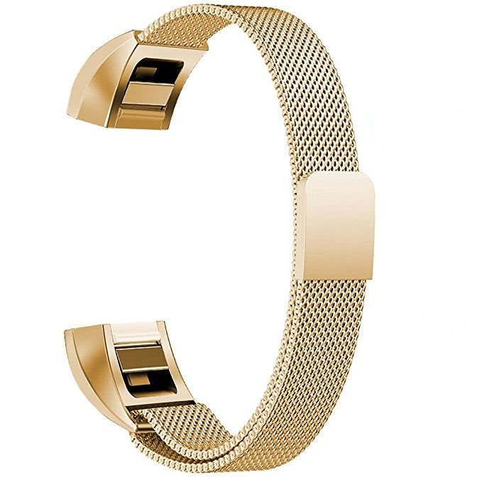 Gold stainless steel mesh magnet watch band with folding clasp