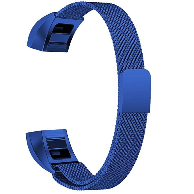 Blue stainless steel mesh magnet watch band with folding clasp