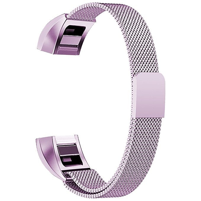 Light purple stainless steel mesh magnet watch band with folding clasp