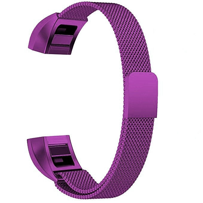 Purple stainless steel mesh magnet watch band with folding clasp