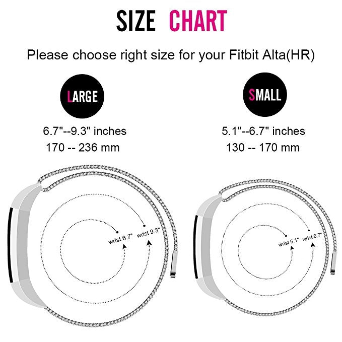 Small size chart for stainless steel mesh magnet watch band, 130–170 mm wrist