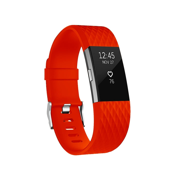 Adjustable sport watch band with diamond pattern, silicone, red-orange with pin buckle.
