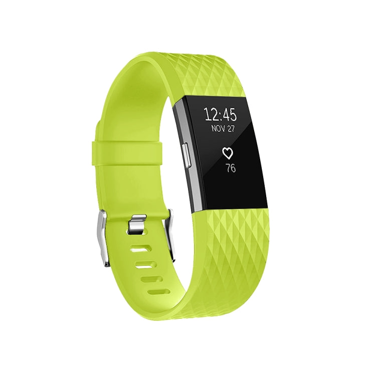 Adjustable sport watch band with diamond pattern, silicone, lime green with pin buckle.