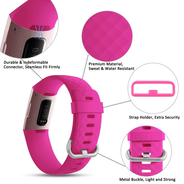 Pink diamond-pattern sport watch band with metal buckle and adjustable strap holes.
