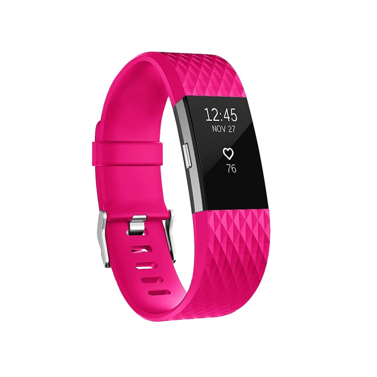 Adjustable sport watch band with diamond pattern, silicone, hot pink with pin buckle.