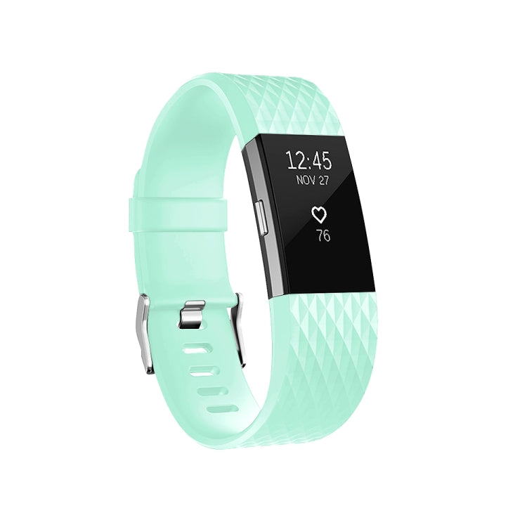 Adjustable sport watch band with diamond pattern, light mint strap and metal buckle