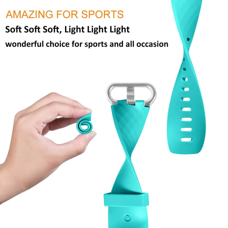 Adjustable sport watch band with diamond pattern, teal strap with metal clasp ring
