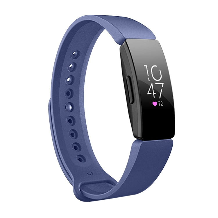 Blue silicone watch band with perforated strap and black smartwatch display