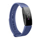 Blue silicone wristwatch band with hole pattern and attached black smart display