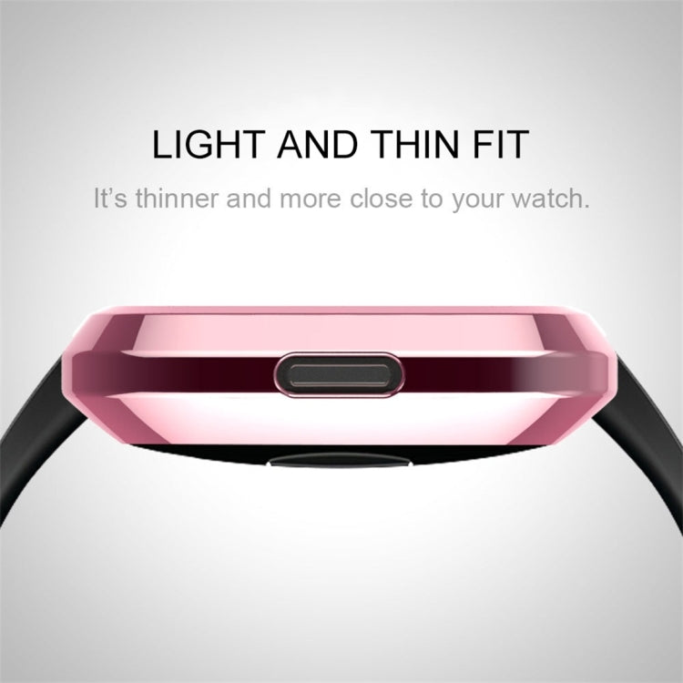 Pink thin TPU watch case bumper with side opening for Fitbit Versa smartwatch