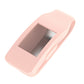 Pink silicone watch case, angled view, with screen window and side button cover
