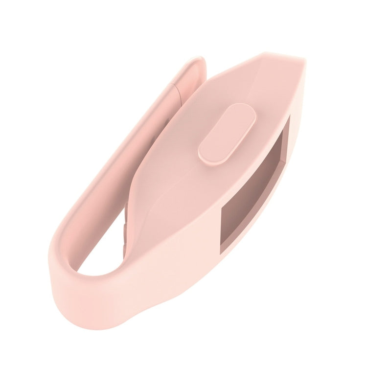 Pink silicone watch case with arched strap loop and screen window