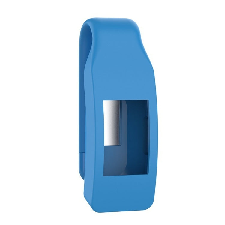 Blue silicone clip button protective case for smartwatch, with window opening