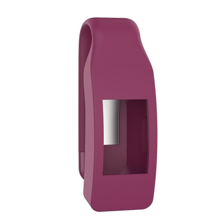 Purple silicone clip button protective case for smartwatch, with window opening