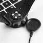 Smartwatch charging with round dock puck and connected cable, red indicator visible