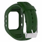 Army green silicone smartwatch band with metal buckle clasp and pin holes
