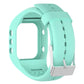 Light teal silicone watch band with row holes and metal clasp for POLAR A300
