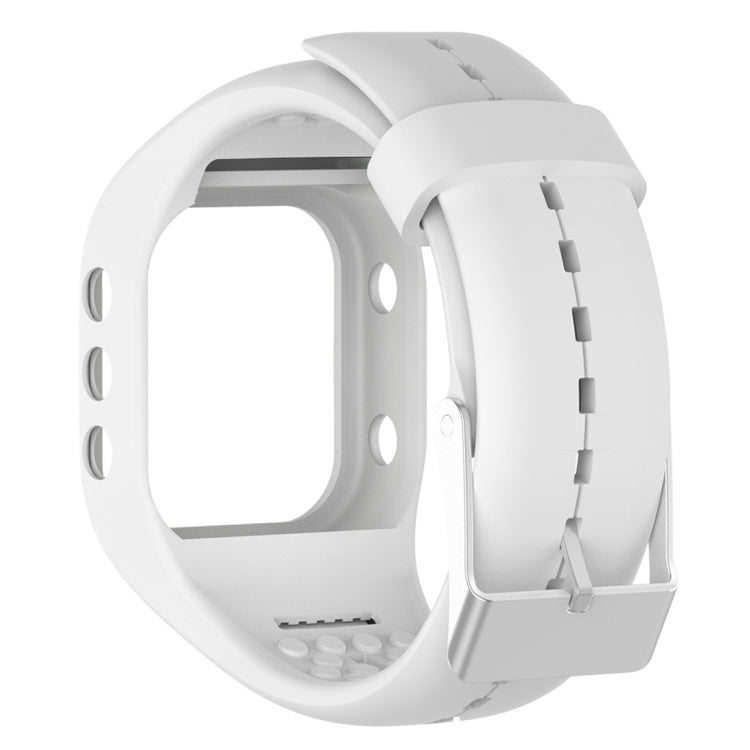 White silicone smartwatch band with metal buckle clasp and pin holes