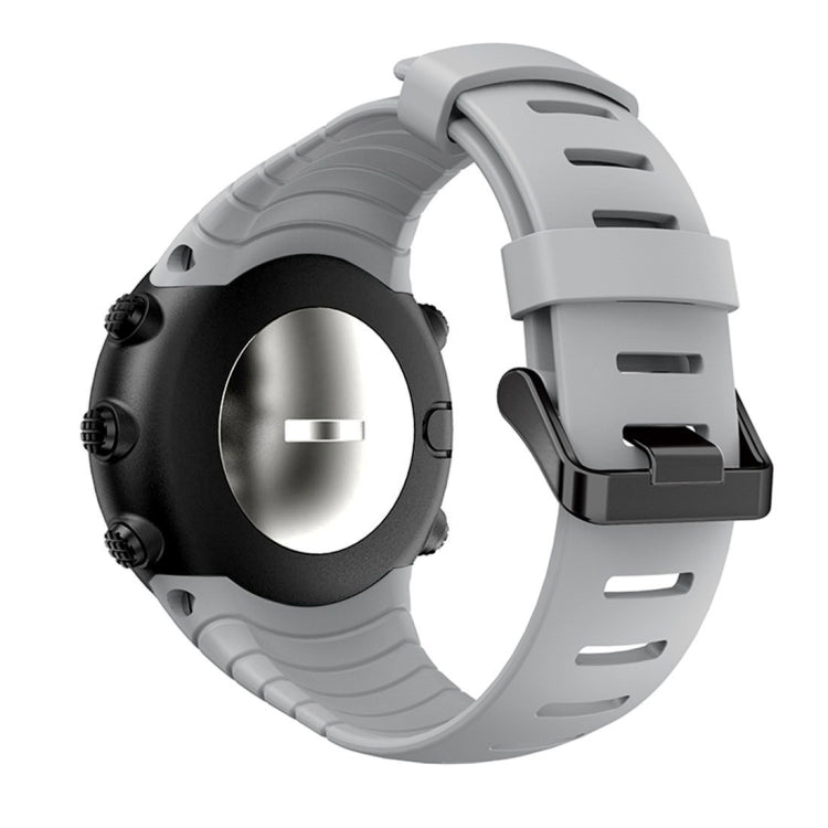 Grey silicone Suunto Core watch band with metal buckle and underside view