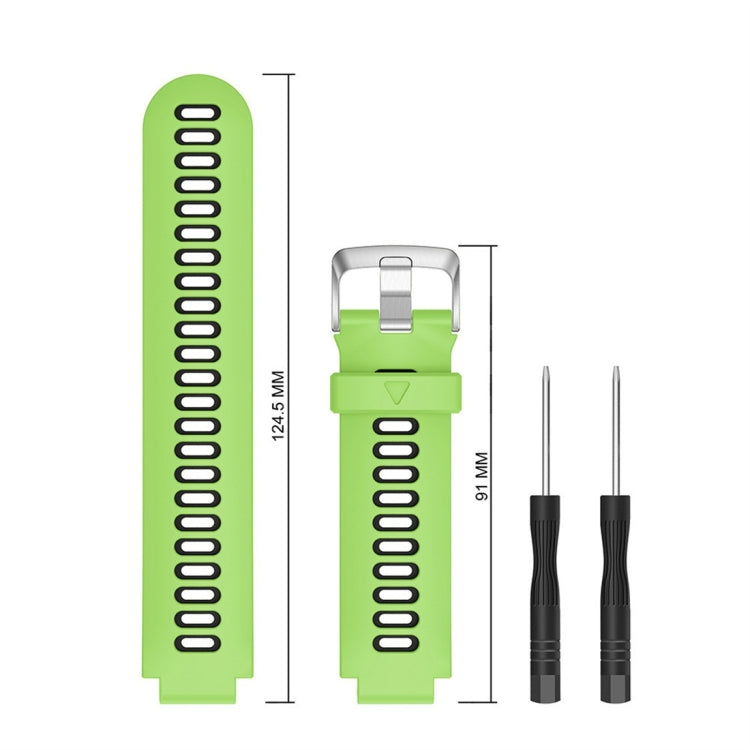 Green silicone watch band with length measurements and two pin tools