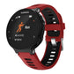 Red silicone smartwatch band with perforated holes and black watch face