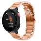 Rose gold-tone steel smart watch band with three-link metal strap and black watch face
