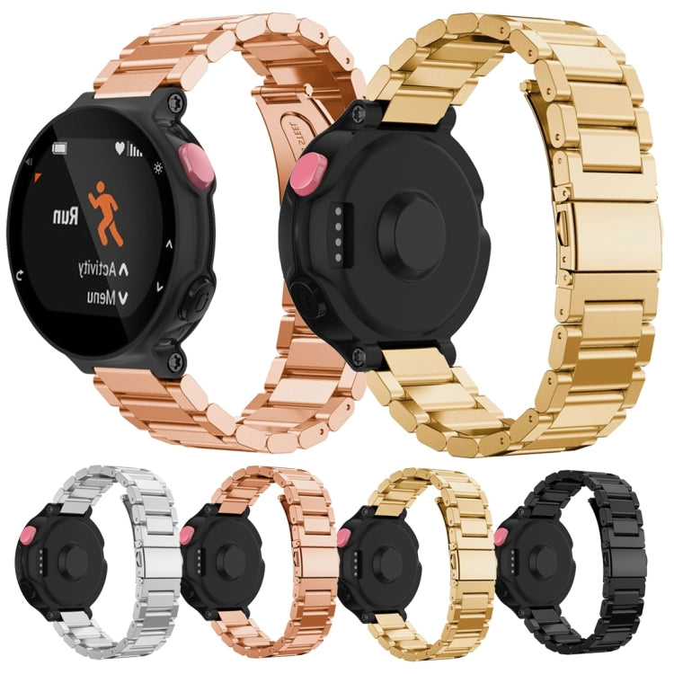 Four smart watch bands: silver, rose gold, gold, and black with metal links