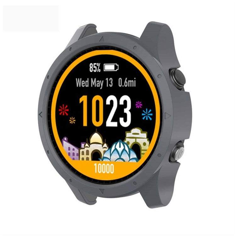 PC protective watch case for Garmin Forerunner 935, gray with textured bezel and buttons