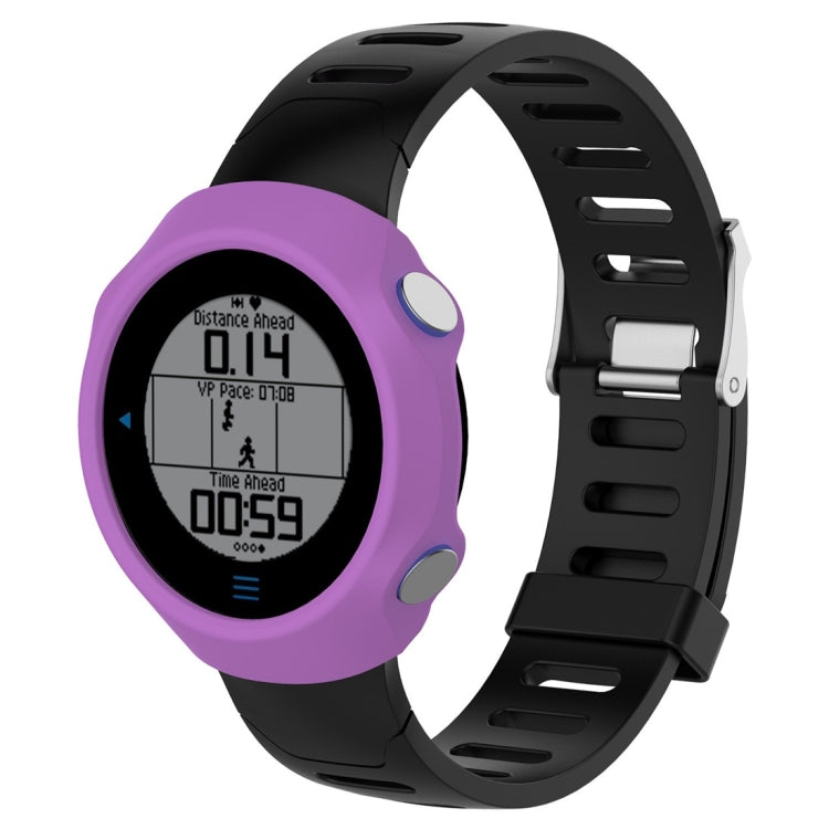 Silicone protective smartwatch case in purple with oval screen window and side cutouts