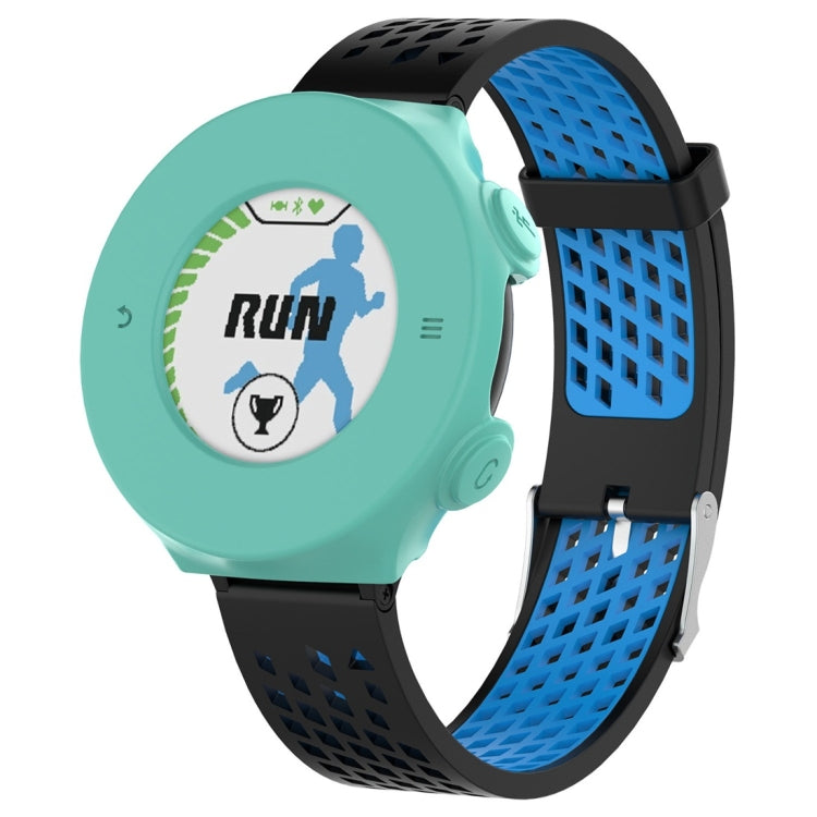 Silicone protective case for Garmin Forerunner 620, turquoise with blue perforated strap