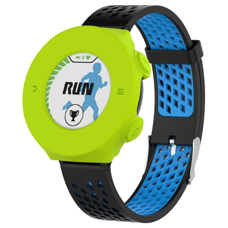 Silicone protective case for Garmin Forerunner 620, bright green with blue perforated strap