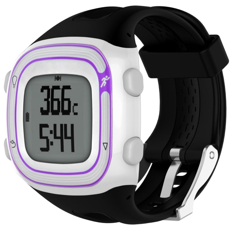 Silicone sport watch band, black with purple trim, for Garmin Forerunner 10/15