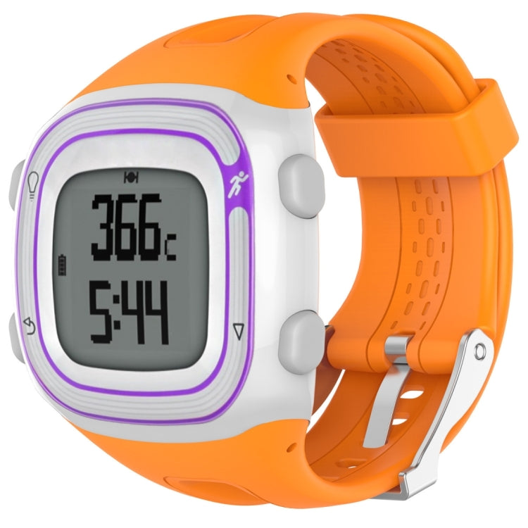 Silicone sport watch band, orange with purple trim, for Garmin Forerunner 10/15